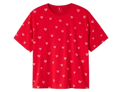 Name It t-shirt rød med pink hjerter